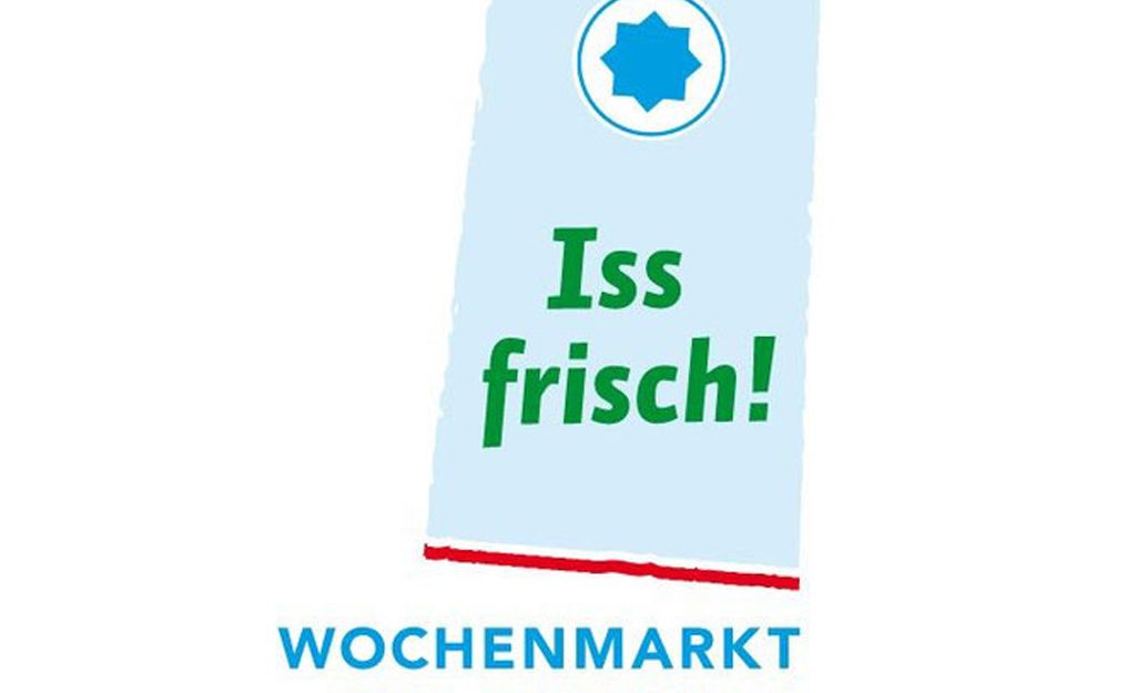 Logo des Wochenmarkts Bad Oldesloe mit dem Slogan 'Iss frisch!' und einem blauen Sternsymbol.