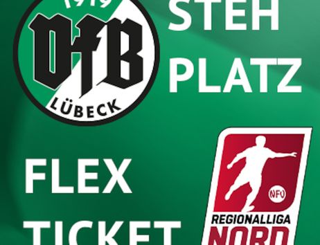 Grafik einer Sechser-Flexkarte 26/27 für Stehplatz D/E des VfB Lübeck in der Regionalliga Nord.