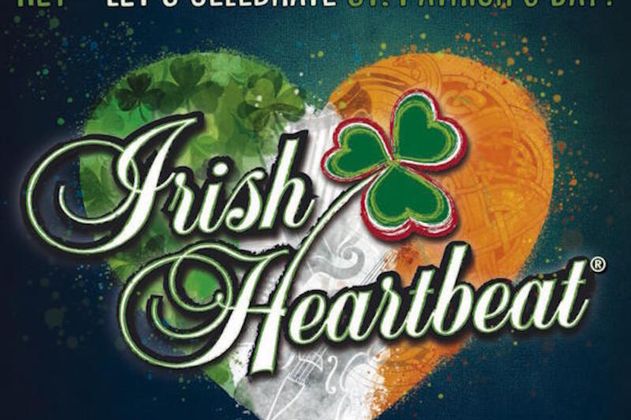 Herz in irischen Farben mit Kleeblatt und Schriftzug 'Irish Heartbeat'.