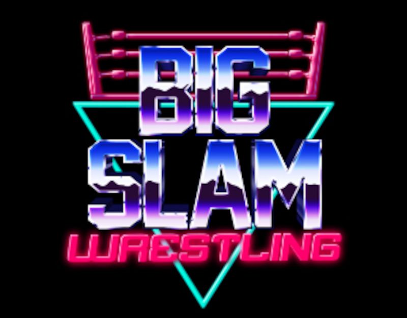 Logo von Big Slam Wrestling mit neonfarbenem Design und Wrestling-Ring.