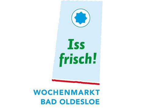 Logo des Wochenmarkts Bad Oldesloe mit dem Slogan 'Iss frisch!' und einem blauen Sternsymbol.
