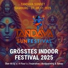 Poster für das Tandava Sun Festival 2025 in Hamburg mit mystischen Figuren und Festivalinformationen.