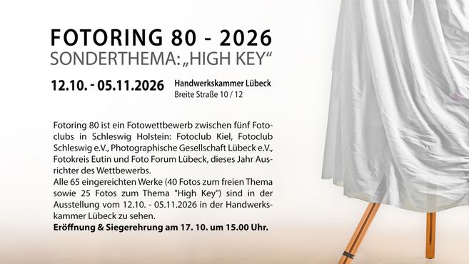 Plakat zur Ausstellung „FOTORING 80 - 2026“ mit dem Sonderthema „High Key“ in der Handwerkskammer Lübeck.