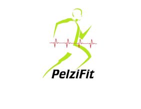 Logo von PelziFit mit einer grünen laufenden Figur und einer roten Herzlinie im Hintergrund.