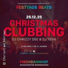 Werbung für eine Clubbing-Veranstaltung am 25.12.25 mit DJs im Fischbahnhof Bremerhaven.