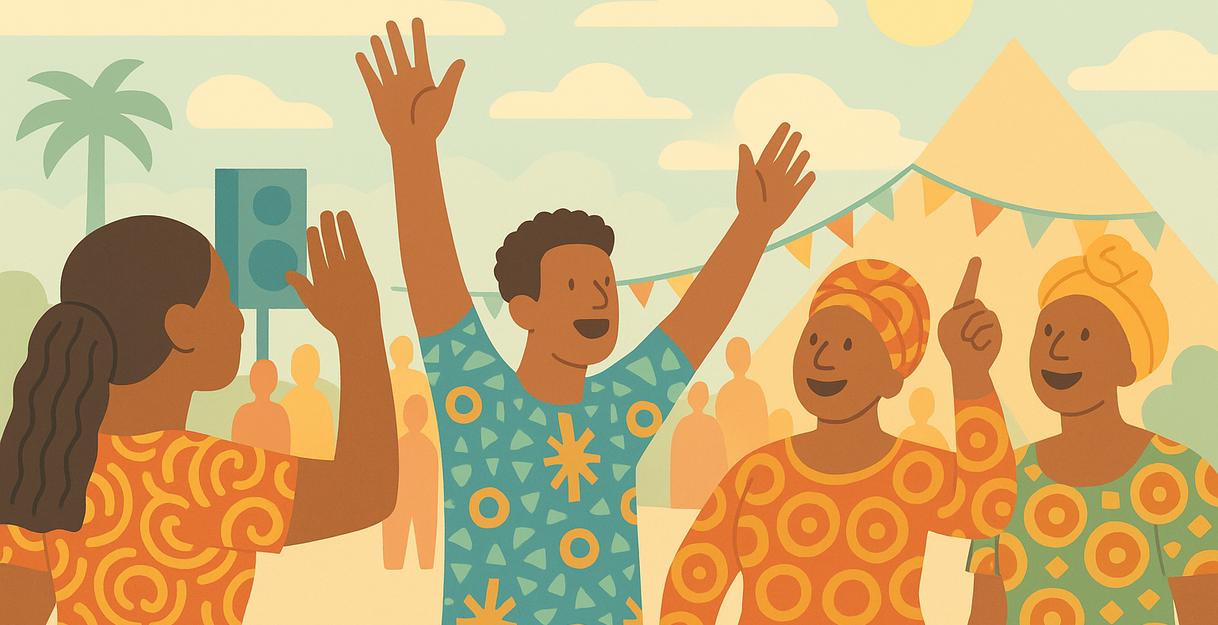 Symbolisches Afrikafestival-Motiv in grafischem Stil