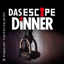 Logo von 'Das Escape Dinner' mit einem Vorhängeschloss im Hintergrund.