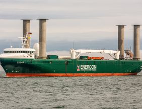 E-Ship 1 is a Flettner ship: four large rotorsails that rise from its deck.