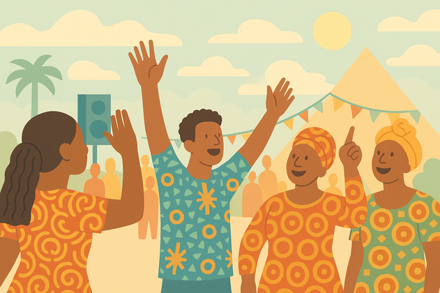 Symbolisches Afrikafestival-Motiv in grafischem Stil