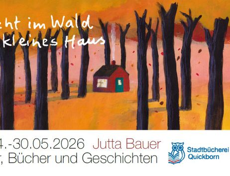 Illustration von Jutta Bauer: Herbstwald mit einem kleinen Haus